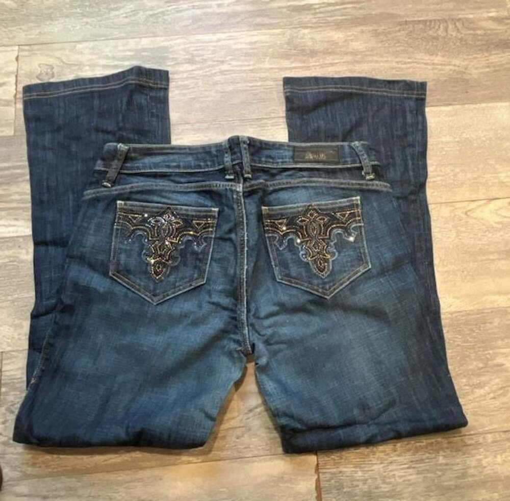 Antik Denim Jeans Size 31 Dark Wash Embellished Flap Pockets Y2K